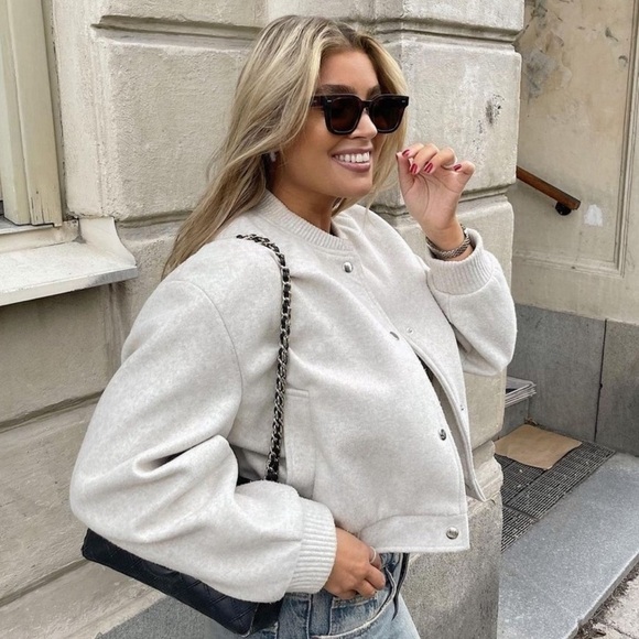 Zara Jackets & Blazers - NWT Zara Soft Cropped Bomber Jacket with Pockets XXL Off-White Ecru